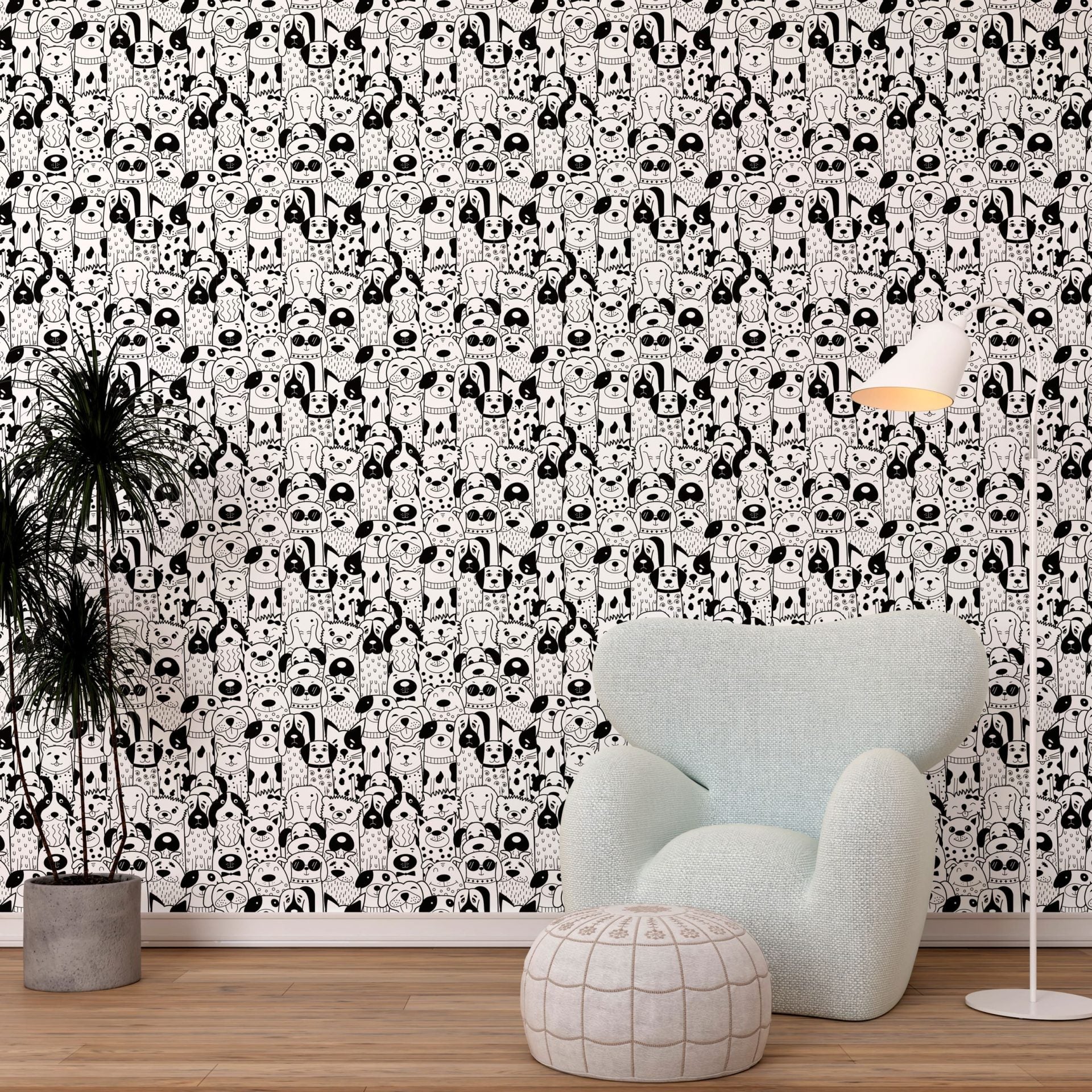 Papel de Parede Adesivo Doodle Dogs