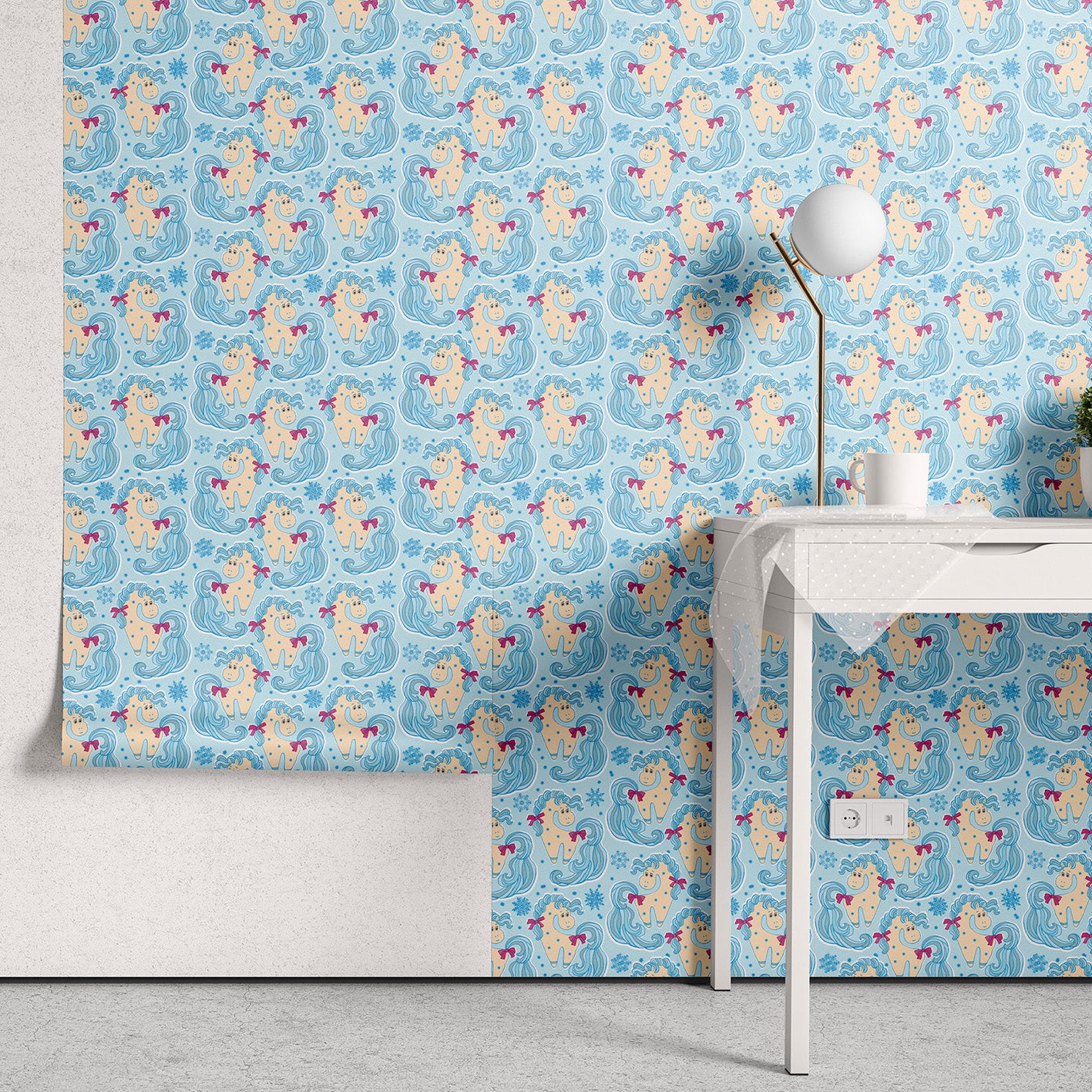 Papel de Parede Adesivo Menina Unicórnio