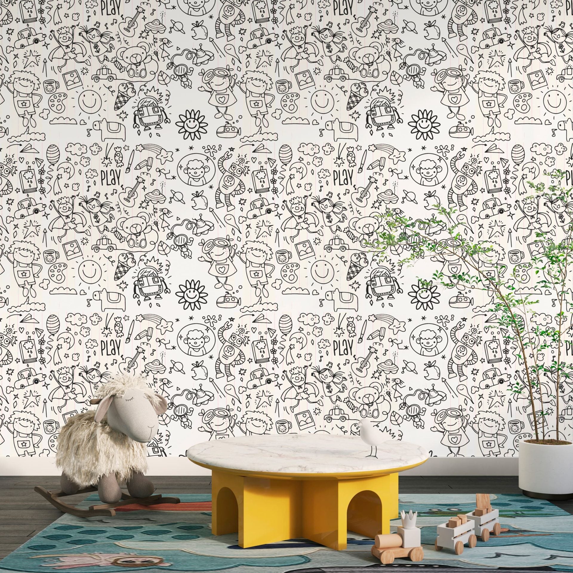Papel de Parede Adesivo Doodle Diversão