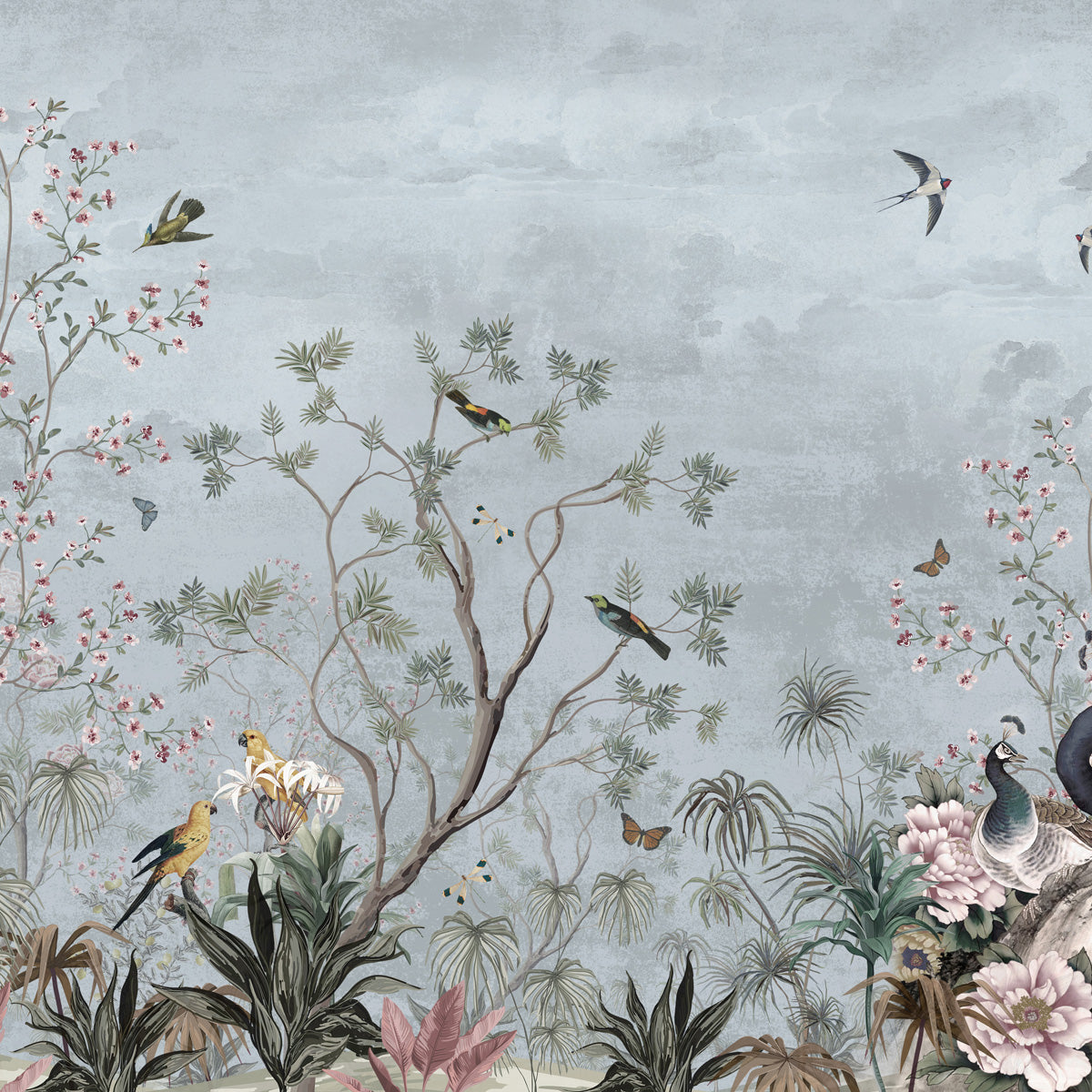 Papel de Parede Adesivo Aves Tropicais - Painel