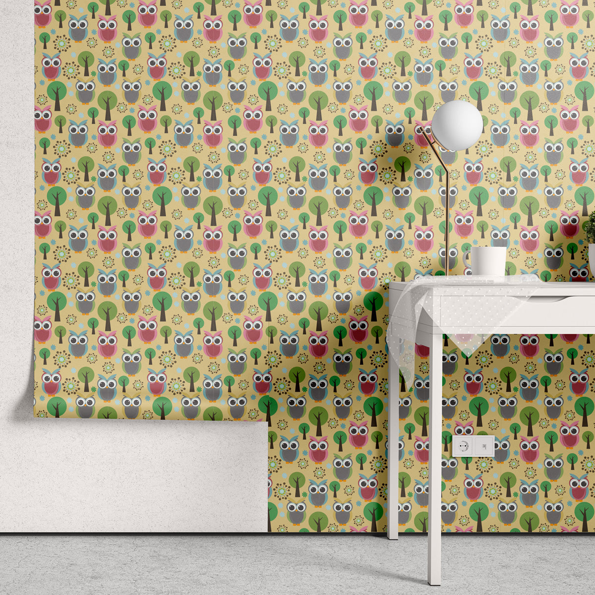 Papel de Parede Adesivo Menino Cantinho Acolhedor das Corujinhas