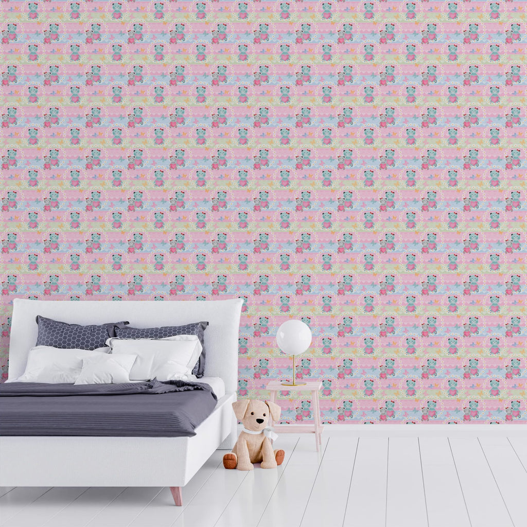 Papel de Parede Adesivo Menina Gatinhos