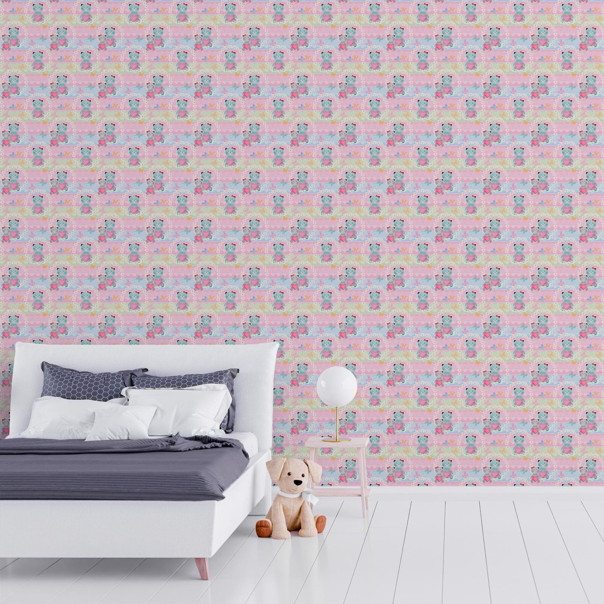 Papel de Parede Adesivo Menina Gatinhos