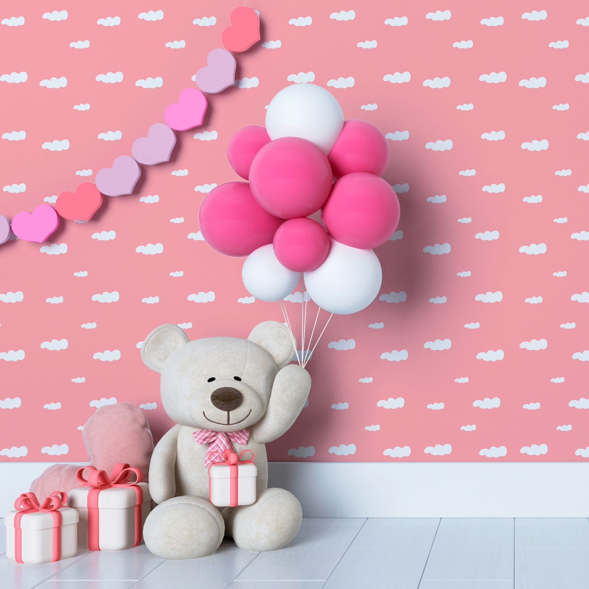 Papel de Parede Adesivo Menina Nuvem Rosa