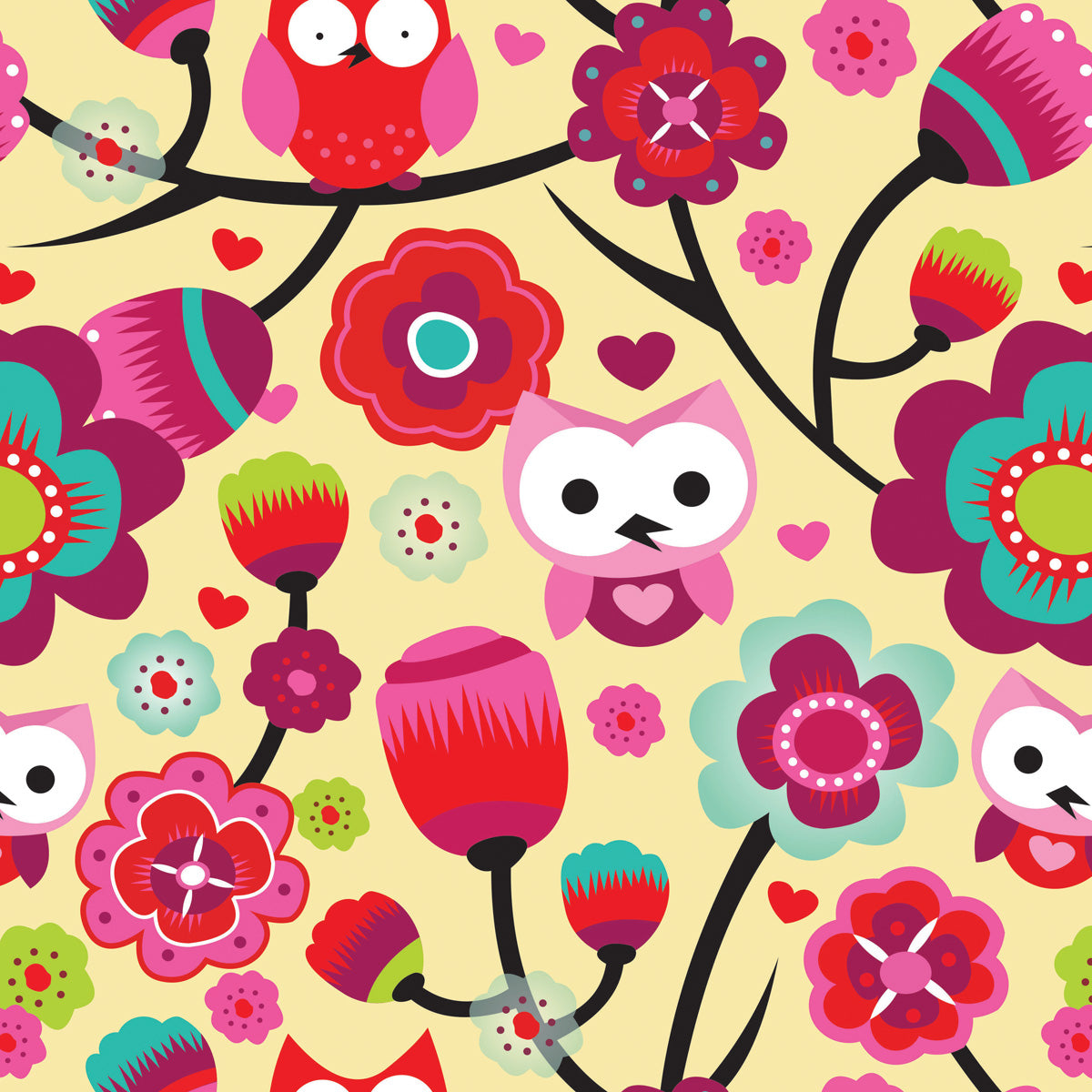 Papel de Parede Adesivo Menina Floral Corujinhas