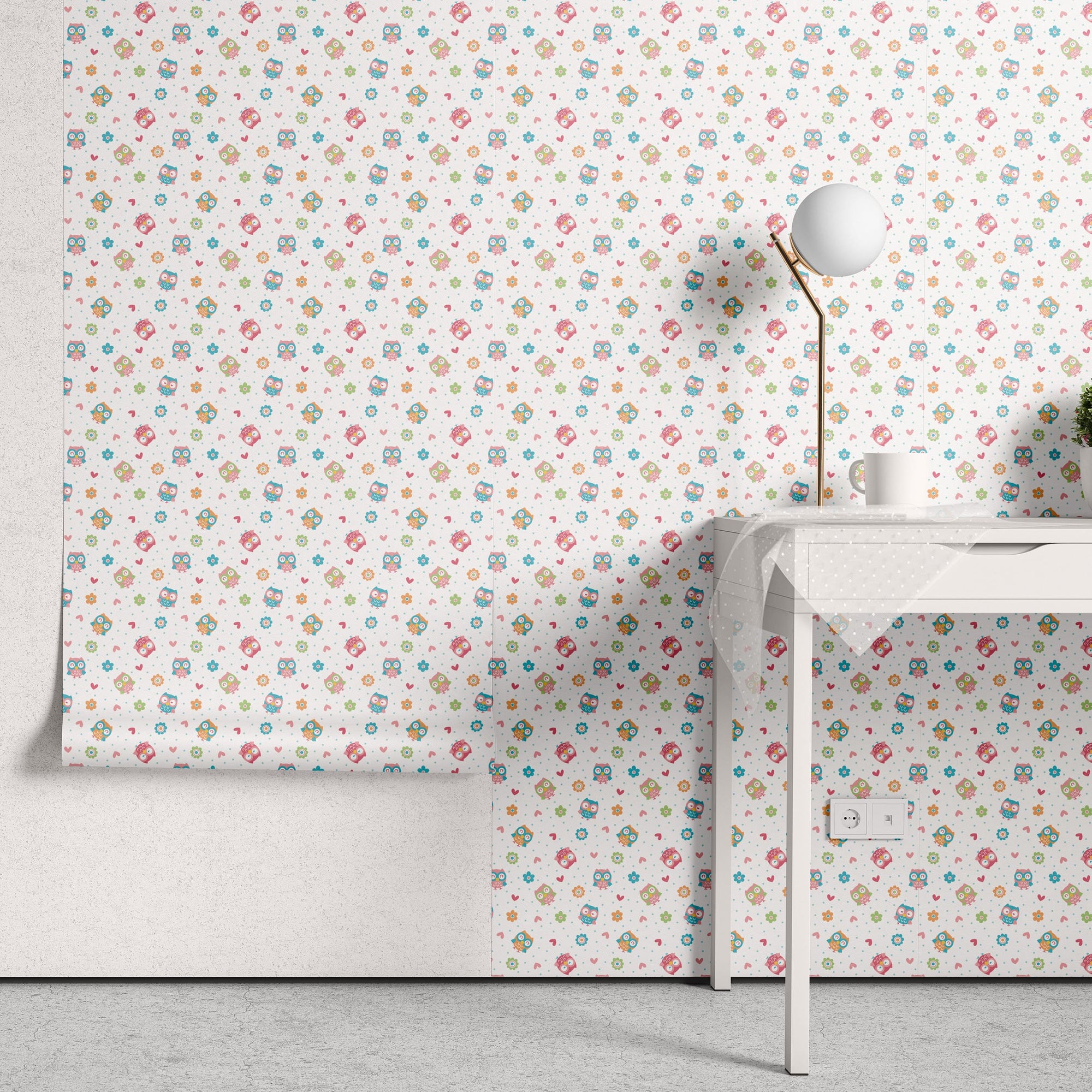 Papel de Parede Adesivo Menina Corujinhas Coloridas