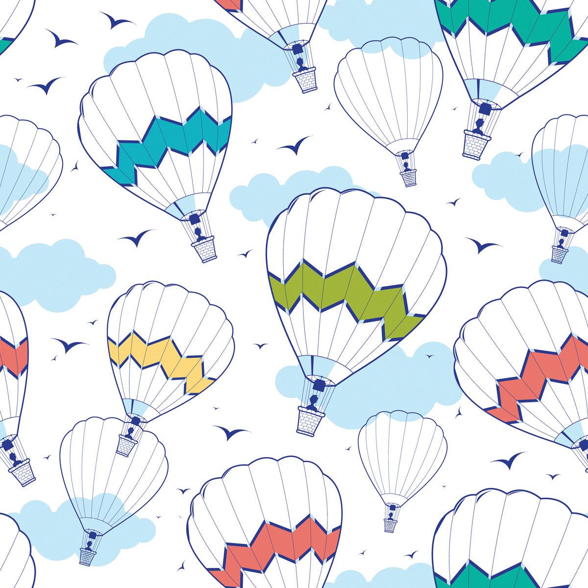 Papel de Parede Adesivo Menino Balão Colorido e Nuvens