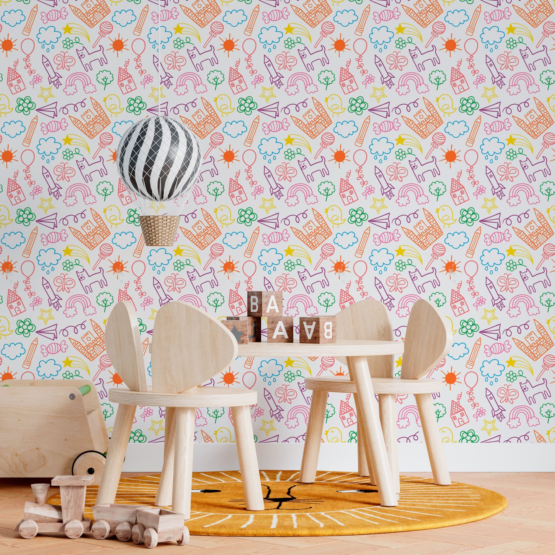 Papel de Parede Adesivo Menino Desenhos a Mão