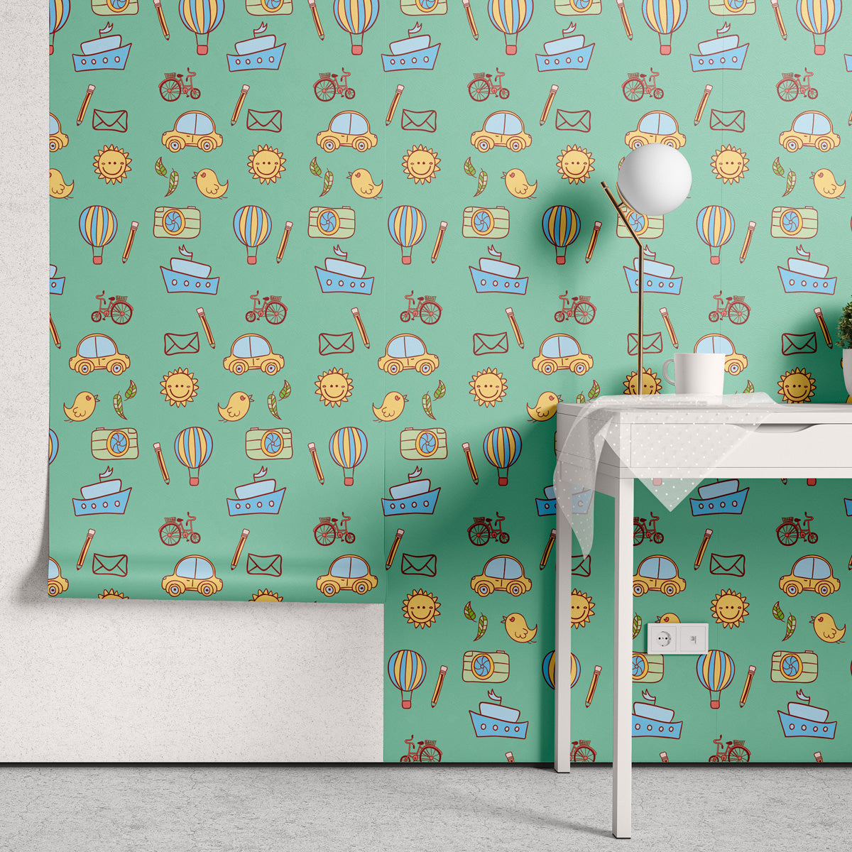 Papel de Parede Adesivo Menino Desenhos Verde