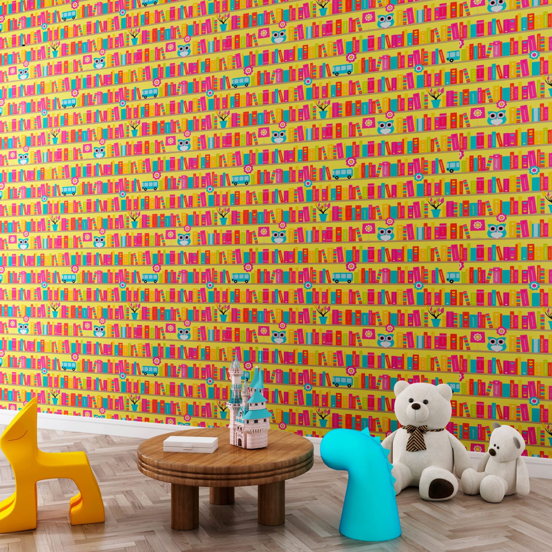Papel de Parede Adesivo Menino Biblioteca Feliz