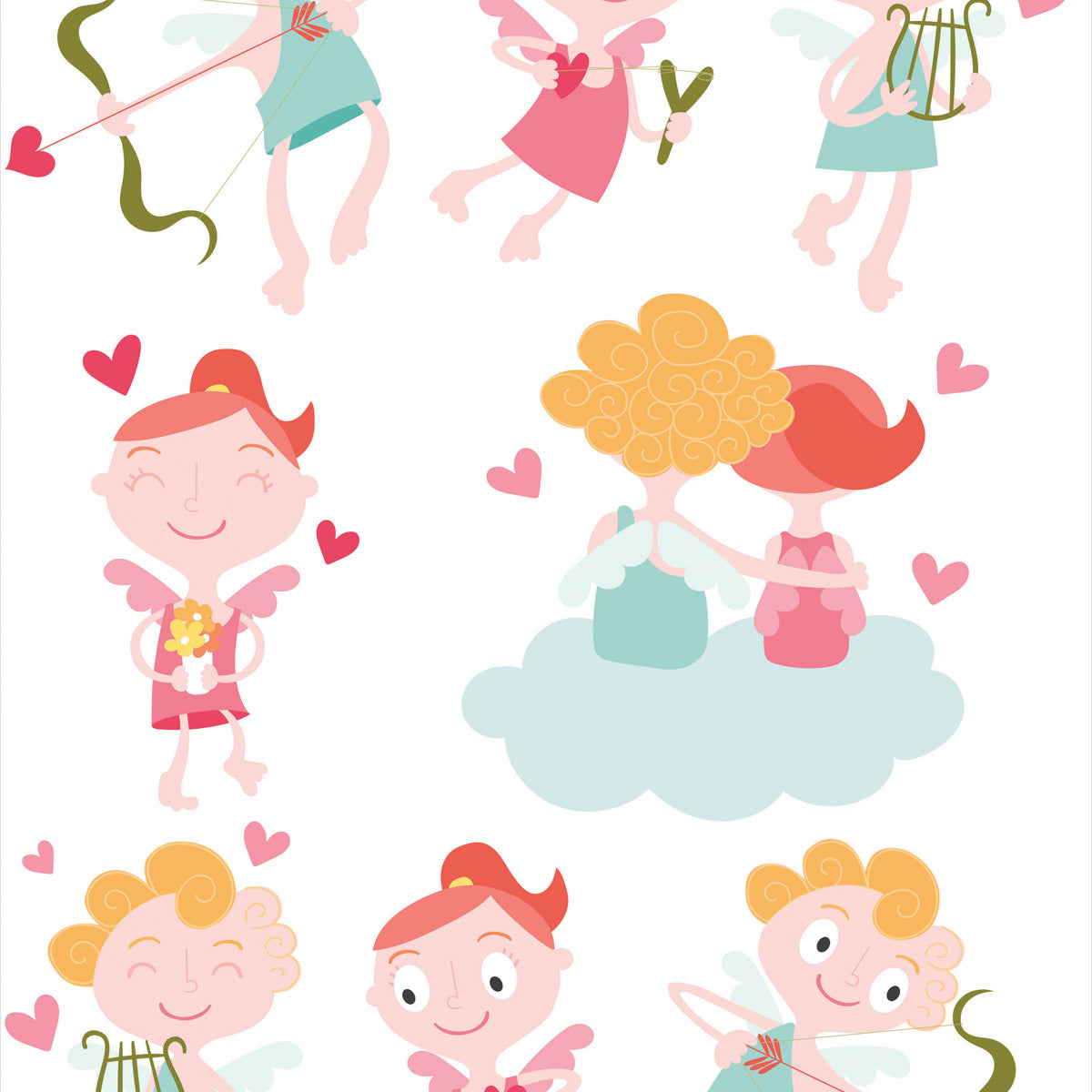 Papel de Parede Adesivo Menina Cupidos