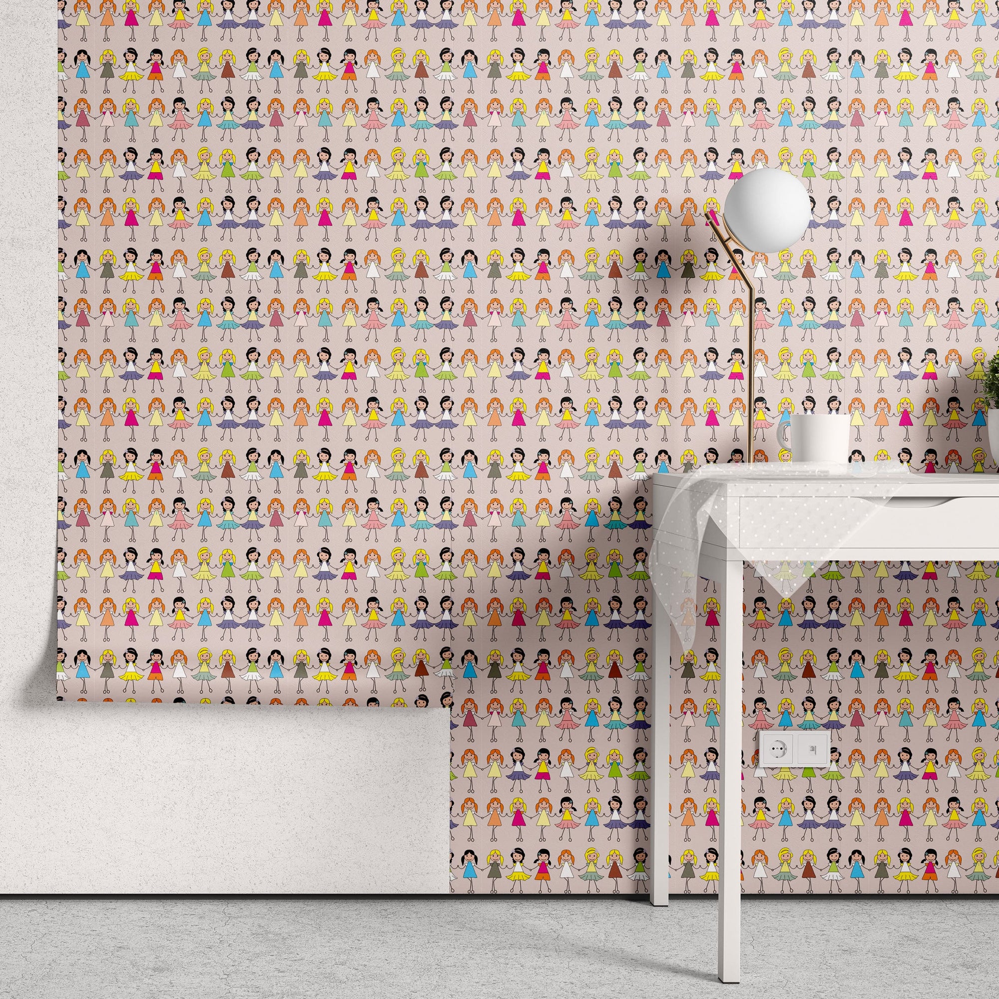 Papel de Parede Adesivo Menina Bonecas Palito