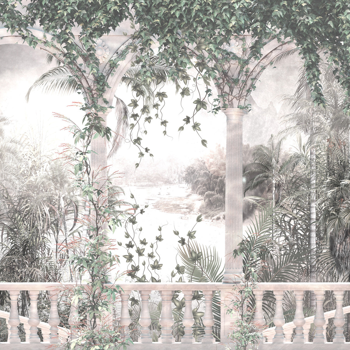 Papel de Parede Adesivo Floresta Tropical Arco Romano