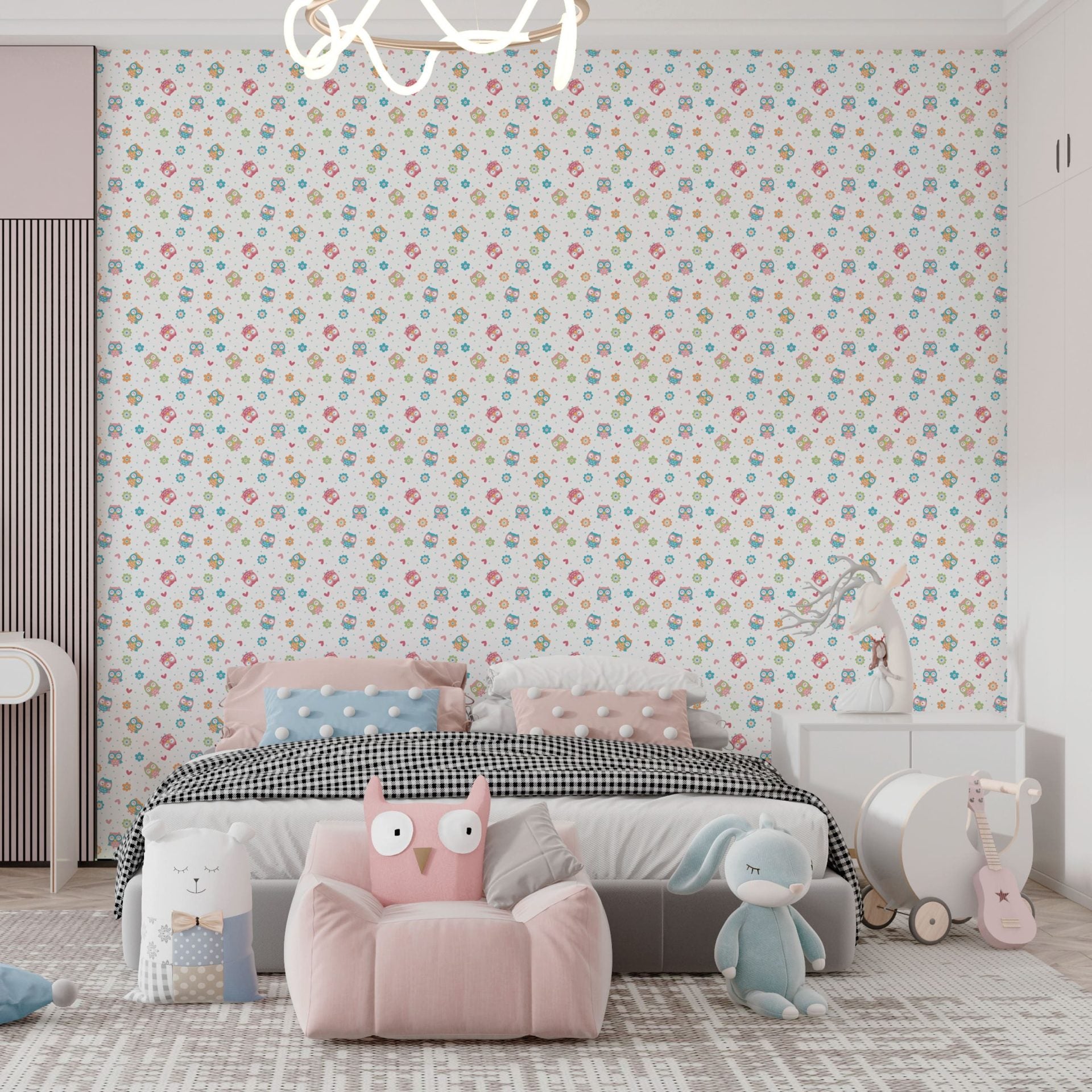 Papel de Parede Adesivo Menina Corujinhas Coloridas
