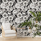 Papel de Parede Adesivo Black And White Floral 4